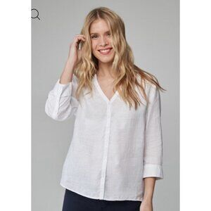 Jean Paul Lucia linbluse White Linen Button Up Blouse Women Small
